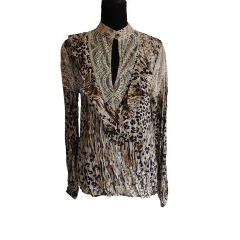 Gimmicks by Buckle Womens XS Animal Print Metallic Ruffle Lace Keyhole Top...